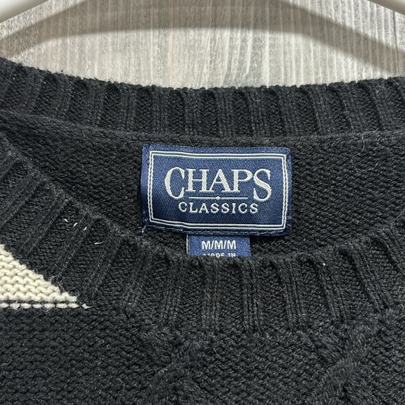 Chaps M women’s black ivory white striped sweater B1 - Picture 2 of 4